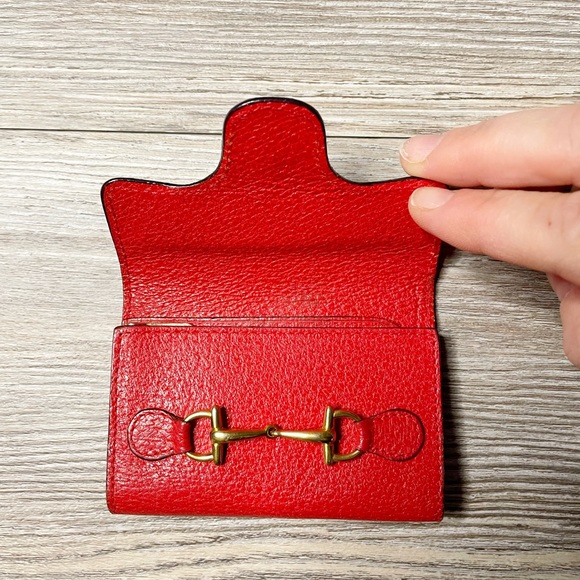 Gucci Horsebit 6-Row Key Case 5 Clips Trifold Red Leather Gold-Tone Men’s Womens - Picture 6 of 11